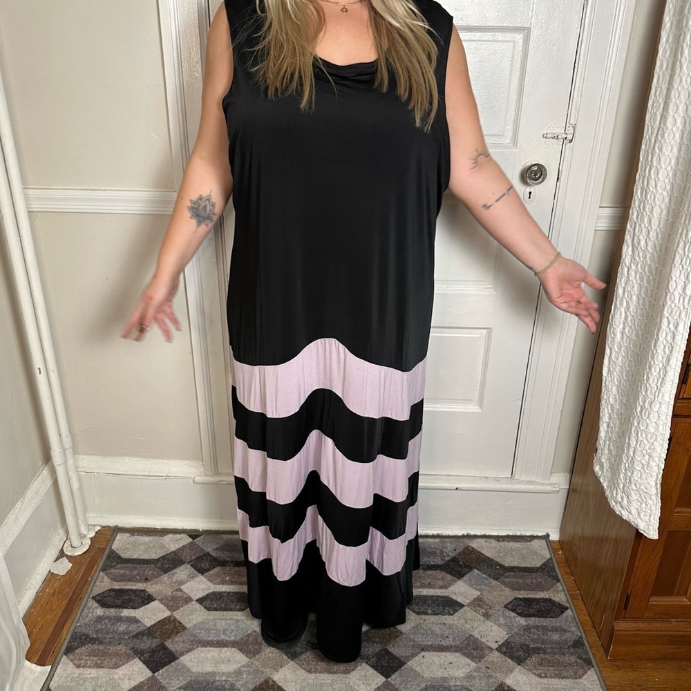 Dora Landa Maxi Dress Black & Pink‎ Boho Fairy Grunge Flowy Drapes Neck Casual - Picture 8 of 15